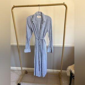 Trovata California Birds of Paradise Blue and White Striped Shirtwaist Dress